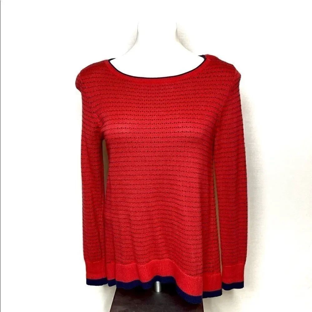 Caslon red with blue striped crew neck sweater S
